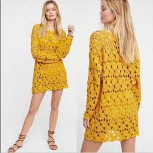 Free People Yellow Bishop Sleeve Dress Resort Wear